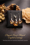 Elegant Heart shaped Crystal Earrings and collar set silver 925